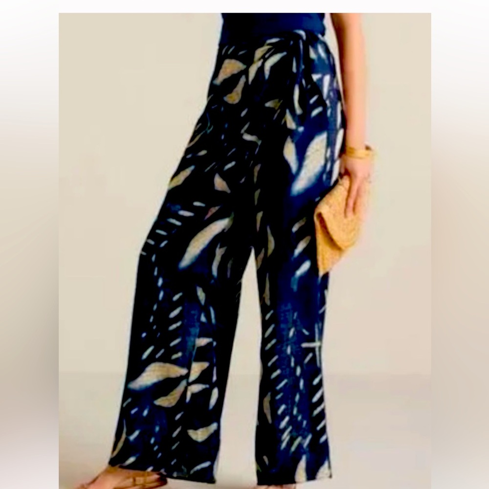 Soft Surroundings Velora Shibori Linen Wrap Pants Wide Leg Size 14